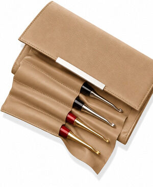 Furls Leather Crochet Clutch: Hook Organizer Travel Bag and Purse (Tan)